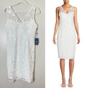 ADRIANNA PAPELL DRESS 4 COCKTAIL FLORAL SEQUIN LACE WHITE BRIDE EMBROIDERED